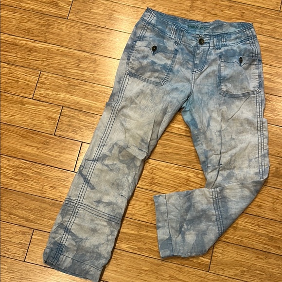 Worn Jeans Linen Cotton Blend Blue Tie-Dye Cropped Pants 4/27 - Picture 1 of 7